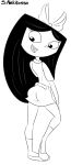 1girl ass black_eyes black_hair bow cute female full_body hair_bow highres isabella_garcia-shapiro long_hair looking_back monochrome open_mouth phineas_and_ferb simple_background smile solo white_background