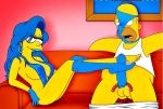  ass breasts cartoon_avenger footjob gloves homer_simpson marge_simpson nipples panties penis stockings the_simpsons yellow_skin 