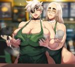 2_girls apron blue_eyes breast_grab breast_squeeze closed_eyes earrings eyepatch gigantic_ass gigantic_breasts green_apron hourglass_figure iced_latte_with_breast_milk incest jujunaught lactation lesbian long_hair milf mother_&_daughter sexy sexy_ass sexy_body sexy_breasts smirk starbucks starbucks_breastmilk_meme sweat take_your_pick yuri