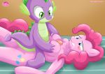 1girl bbmbbf blue_eyes breasts cutie_mark dragon equestria_untamed friendship_is_magic green_eyes male_dragon my_little_pony nude paizuri palcomix penis penis_between_breasts pinkie_pie pinkie_pie_(mlp) spike spike_(mlp) tagme