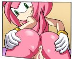 1girl amy_rose anus ass bbmbbf green_eyes looking_at_viewer looking_back mobius_unleashed palcomix pink_hair pussy sega short_hair smile sonic_(series) sonic_project_xxx_3 sonic_the_hedgehog_(series) tail