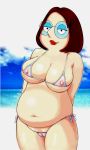 aged_25 beach breasts cameltoe chubby edit family_guy huge_breasts looking_at_viewer makeup meg_griffin micro_bikini nipples on_beach plump smile string_bikini