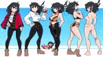  16:9_aspect_ratio 1girl ass big_breasts black_eyes black_hair black_nails black_pants blue_background blush bra breasts brown_footwear clothing crab cup drinking_glass footwear frilled_shirt frills hand_on_hip hands_in_pockets high_resolution holding holding_cup in_profile jacket long_hair long_sleeves looking_at_viewer lucia_lancaster multiple_views nail_polish navel nude orange_bra orange_panties orange_underwear original panties pants red_jacket scott_malin shadow shirt shirt_tucked_in shoes shoulder_blades sideboob underwear underwear_only white_shirt wine_glass 