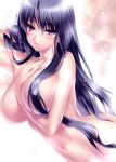  1girl adjusting_hair arm arm_up arms art babe bare_arms bare_shoulders between_breasts big_breasts black_hair blush breasts collarbone erect_nipples hair hair_between_eyes hair_censor hair_over_breasts hand_between_breasts hand_in_hair hand_on_own_chest highres kurugaya_yuiko large_breasts lips little_busters! long_hair navel nude parted_lips purple_eyes solo steam upper_body very_long_hair wet zen zen_(artist) 