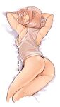  1girl 1girl 1girl ass backboob bottomless breasts cropped_legs facial_mark forehead_mark green_eyes high_resolution kitsunebi-x looking_at_viewer looking_back lying naruto naruto_shippuden older on_stomach pink_hair pussy sakura_haruno sideboob smile tank_top 