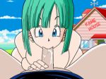 1girl blue_eyes blue_hair bulma deepthroat dragon_ball dragon_ball_z fellatio gif hair looking_at_viewer negative459 oral penis pov short_hair