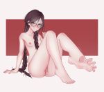 blush brown_hair danganronpa_(series) feet foot_focus fukawa_touko high_resolution mole nude pigtails shinbun_n_(artist) smile