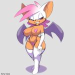 1girl 1girl 2015 anthro bat big_breasts breasts clothed clothing elbow_gloves furry gloves legwear looking_at_viewer mammal pasties rouge_the_bat sega skimpy smile stockings wide_hips wings xylas