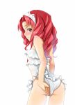  1girl akagi_towa ass casual_one-piece_swimsuit flat_ass go!_princess_precure highres long_hair one-piece_swimsuit partially_visible_vulva precure red_eyes red_hair solo swimsuit taiyaki_a white_background 