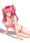 1_girl 1girl arm_support bangs bikini blush breasts cleavage erect_nipples female female_only hair hair_ribbon large_breasts long_hair muffin_(sirumeria) navel pink_bikini pink_hair rakudai_kishi_no_cavalry red_eyes red_hair ribbon shadow side-tie_bikini sitting solo stella_vermillion string_bikini swimsuit twintails two_side_up white_background