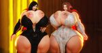 3_girls aerith_gainsborough black_hair brown_hair cape final_fantasy gigantic_ass gigantic_breasts halloween halloween_costume honeydonuts hourglass_figure tifa_lockhart vampire voluptuous