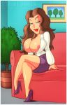 big_breasts blouse blue_eyes breasts brown_hair dr._amanda_rebecca family_guy high_heels legs long_hair skirt strike-force