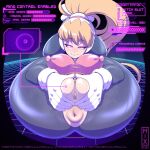 anus blonde_hair bodysuit ciel ciel_(mega_man) erect_nipples fat_mons gloves huge_breasts latex llmixll mega_man mega_man_zero naughty_face ponytail presenting_hindquarters presenting_pussy pussy