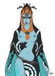 1girl areola breasts drakyx dress long_hair midna navel neon_trim nipples orange_hair red_eyes standing the_legend_of_zelda topless twili_midna twilight_princess white_background yellow_sclera