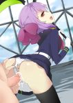 1boy 1girl anus ass censored cum cum_in_pussy doggy_position hair_ribbon hiiragi_shinoa kaetzchen military_uniform open_mouth owari_no_seraph panties panties_aside purple_hair ribbon shinoa_hiiragi underwear vaginal white_panties