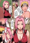  blonde_hair blush breasts brown_eyes censored colorization comic curvaceous eromanga fair-skinned_female fellatio forehead_jewel green_eyes haori headband high_resolution huge_breasts kunoichi manga_page nail_polish naru_love_2_(doujinshi) naruto naruto_(series) naruto_shippuden naruto_uzumaki ninja_headband nude oral penis pink_hair red_fingernails red_toenails sakura_haruno spanish_text sweat testicles text 