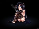 1girl black_hair blue_eyes breasts bridal_gauntlets choker cigarette disney goth hair hair_ribbon long_hair nipple_piercing nipples piercing ribbon shadman sitting small_breasts smoking stockings the_incredibles toeless_legwear toes violet_parr