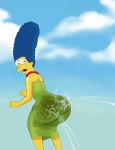 1girl ass big_ass clothes dat_ass dress hips looking_at_viewer marge_simpson milf nikuyoku slut surprised the_simpsons water wet whore wide_hips yellow_skin