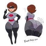 1girl acstlu ass big_ass big_breasts black_gloves bodysuit breasts brown_eyes brown_hair brunette dialogue disney elastigirl english_text female_only gloves helen_parr huge_ass milf pixar short_hair the_incredibles the_incredibles_2 thick_thighs thighs wide_hips