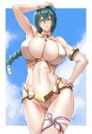  1girl 1girl 1girl abs absurd_res alluring alternate_costume anagumasan arm_up athletic_female bangs bare_shoulders big_breasts bikini blue_sky bracelet braid breasts circlet cleavage closed_mouth cloud cloudy_sky collarbone curvy day female_abs female_only fingernails fire_emblem fire_emblem_heroes fit_female gold_trim green_hair hair_ornament halterneck hand_on_hip high_res highleg highleg_bikini jewelry lips long_hair looking_at_viewer navel nintendo official_alternate_costume outside shiny shiny_hair simple_background single_braid sky stomach swimsuit thigh_strap thighs thorr_(fire_emblem) thorr_(summer)_(fire_emblem) white_bikini white_swimsuit yellow_eyes 