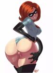 1girl 1girl between_labia big_ass big_breasts brown_eyes brown_hair clothing cum cum_on_ass disney domino_mask elastic elastigirl eyewear female_only footwear handwear helen_parr human innie_pussy latex_gloves mask mature_female milf pixar pussy short_hair smile solo_female solo_focus superheroine the_incredibles the_incredibles_2 thigh_high_boots tovio_rogers wedgie wet_pussy