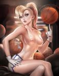 1_girl ball basketball blonde_hair breasts caucasian hair human humanized lola_bunny looney_tunes lowres multiple_balls navel nipples sakimichan space_jam white