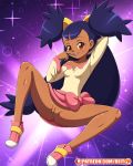  1girl clothed dress dress_lift female female_human female_only iris iris_(pokemon) long_hair no_panties no_panties_under_dress pokemon pussy reit solo spread_legs 