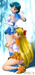 2girls :d aino_minako ami_mizuno arm arms art ass babe bare_legs between_legs big_breasts bishoujo_senshi_sailor_moon blonde_hair blue_boots blue_eyes blue_hair blue_skirt boots bow breast_press breasts choker dress earrings elbow_gloves embarrassed friends from_behind gem gloves hair hair_bow high_heel_boots high_heels high_res hug_from_behind hugging jewelry legs legs_together leotard looking_at_another looking_at_viewer looking_back looking_up magical_girl minako_aino mizuno_ami moaning multiple_girls onoe open_mouth orange_high_heels orange_skirt panties pantyshot ribbon sailor_mercury sailor_venus school_uniform serafuku shiny shiny_hair short_hair shy skin_tight skirt smile squat squatting standing tiara very_long_hair white_gloves white_panties yuri