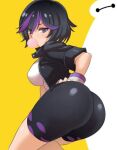 1girl ass baymax big_ass big_hero_6 bike_shorts bubble_gum bubblegum dat_ass disney gogo_tomago hand_on_ass konno_tohiro looking_at_viewer looking_back spats