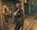 1girl 3d ass batman:_arkham_city batman_(series) big_ass big_breasts bread breasts catwoman choker cleavage cosplay costume dc_comics female food large_breasts light-skinned_female light_skin loverslab mask mod nipples selina_kyle skyrim solo table the_elder_scrolls wine wine_bottle zipper