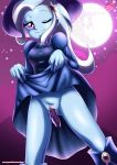 1girl clothed dildo dildo_in_vagina dress dress_lift equestria_untamed female friendship_is_magic human insertion my_little_pony no_panties one_eye_closed pussy standing tagme trixie vaginal vaginal_insertion