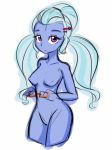 1girl breasts cute equestria_girls female female_only friendship_is_magic glasses_removed long_hair looking_at_viewer my_little_pony nipples nude purple_eyes solo sugarcoat twin_tails white_background white_hair