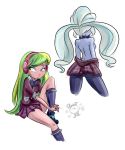 2015 2_girls 2girls equestria_girls friendship_is_magic green_hair hair lemon_zest long_hair miniskirt multiple_girls my_little_pony no_bra older older_female ponut_joe school_uniform skirt sugarcoat twin_tails undressing uniform white_background white_hair young_adult young_adult_female young_adult_woman