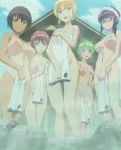 5girls aihara_ai asakura_mao blonde_hair blue_hair blush breasts brown_hair futabu futanari glasses green_hair hair intersex itou_aya long_hair looking_at_viewer niimura_akane nipples nude oohashi_sumika red_hair short_hair smile towel