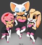 1girl 2015 amy_rose anthro bat big_breasts breasts cleavage clothed clothing cosplay cream_the_rabbit furry hedgehog lagomorph mammal rabbit rouge_the_bat sega skimpy xylas