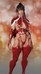 1girl alluring athletic_female black_and_red_and_purple_hair christmas christmas_outfit female_abs fit_female kitsune_marks kunimitsu_ii kunoichi lavender_eyes namco santa_outfit tekken tekken_7 tekken_8 まいるどぱわー