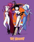 3girls boots breasts cape chains creepy_susie crossover die_schule_der_kleinen_vampire ghost ghoul_school gruftine halloween herny multiple_girls nipples phantasma_phantom purple_background pussy scooby-doo the_oblongs vampire witch_hat