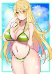 alluring bikini blonde_hair cleavage hot lilyplust long_hair mythra mythra_(xenoblade) nintendo sexy striped_bikini super_smash_bros._ultimate voluptuous xenoblade_(series) xenoblade_chronicles_2 yellow_eyes