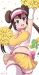  1girl 1girl 1girl big_breasts blue_eyes breasts brown_hair cheerleader cheerleader_uniform clothed_female female_focus female_only game_freak high_res huge_breasts kasai_shin light-skinned_female light_skin long_hair nintendo pokemon pokemon_bw2 rosa_(pokemon) smile snivy solo_female solo_focus tagme teen twin_buns twin_tails video_game_character video_game_franchise 