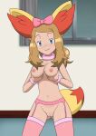 blackjoe01 blonde_hair brown_eyes cosplay creatures_(company) fennekin_(cosplay) fox_ears fox_tail game_freak humans_of_pokemon kitsunemimi light-skinned_female nintendo nude_female pokemon pokemon_(anime) pokemon_(game) pokemon_xy porkyman serena_(pokemon)