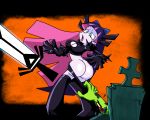  ass bow cosplay embarrassing goth grimphantom grimphantom_(artist) halloween illyana_rasputin long_hair magik magik_(cosplay) marvel multicolored_hair panty_&amp;_stocking_with_garterbelt panty_pull shiny shiny_skin stocking_(psg) sword weapon x-men zombie 