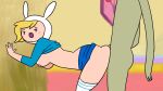 1boy 1girl adventure_time animal_hat breasts bunny_ears fionna_the_human gif green_skin marshall_lee nipples sex shirt skirt socks thighhigh white_legwear