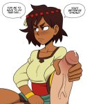 1girl ajna_(indivisible) artist_request dark_skin handjob indivisible penis pov short_hair solo_focus