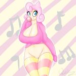 animal_humanoid big_breasts blue_eyes bottomless breasts cleavage female gum humanized humanoid jigglypuff nintendo pink_hair pokemon pussy quin-nsfw solo