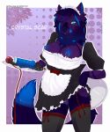 anthro blue_eyes breasts canine clothing collar condom dildo dragon exposed fur furry hair herm hybrid intersex leash maid maid_uniform mammal piercing purple_fur purple_hair pussy sex_toy skirt skirt_lift theorangewolf tongue toy uniform wet