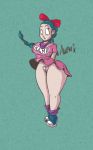 1girl aqua_hair ax_comix bow bulma_brief dragon_ball dress dress_lift embarrassing looking_down milf no_panties ponytail pubic_hair pussy tan tan_line wide_hips wind