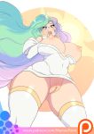 1girl big_breasts breasts dress friendship_is_magic horn humanized maniacpaint my_little_pony nipples no_panties princess_celestia pussy thighhighs tiara