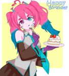  1girl ahoge alien_girl antennae birthday cake cake_(food) evyrawr fan_character fanart female_only food fork happy_birthday hatsune_miku_(cosplay) heterochromia two_tone_hair vocaloid vtuber 