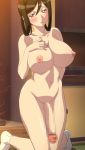  10s 2girls blush breasts brown_eyes brown_hair censored futabu futanari hair_ornament huge_breasts kneeling large_penis long_hair looking_at_viewer mosaic_censoring multiple_girls navel nipples nude oohashi_sumika open_mouth penis solo_focus stitched third-party_edit togami_chie 