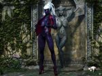 big_breasts breasts cgi dark_elf hair pointed_ears purple_skin white_hair